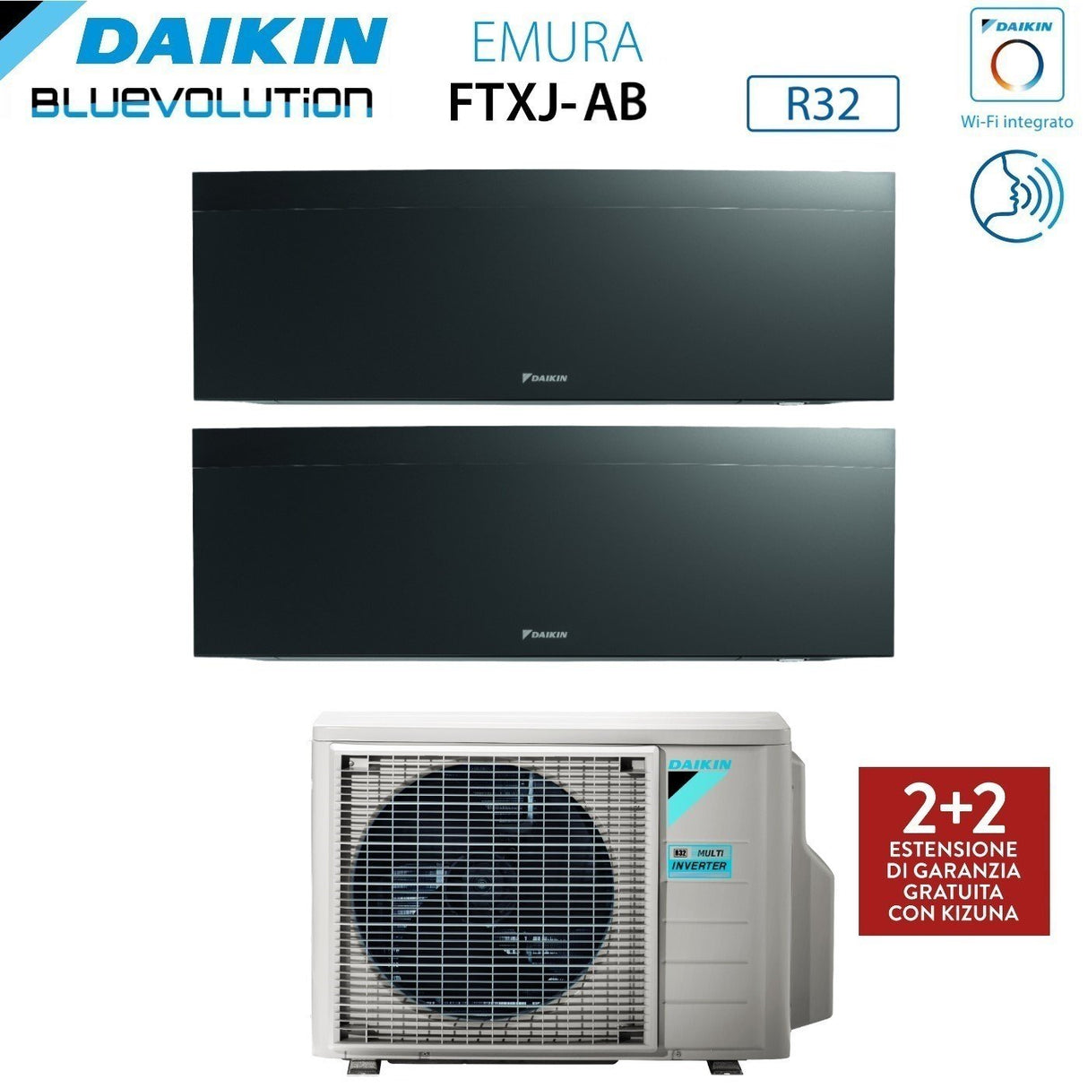 climatizzatore condizionatore daikin bluevolution dual split inverter serie emura black iii 7_18 con 2mxm50n r 32 wi fi integrato 7000_18000 colore nero garanzia italiana