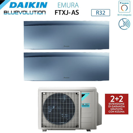 climatizzatore condizionatore daikin bluevolution dual split inverter serie emura silver iii 9_18 con 2mxm68n r 32 wi fi integrato 9000_18000 colore argento garanzia italiana
