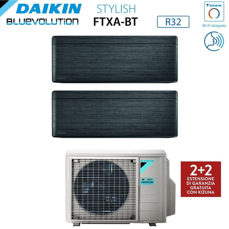 climatizzatore condizionatore daikin bluevolution dual split inverter serie stylish real blackwood 7_7 con 2mxm40m n r 32 wi fi integrato 7000_7000 colore legno nero garanzia italiana