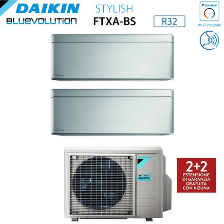 climatizzatore condizionatore daikin bluevolution dual split inverter serie stylish total silver 12_12 con 2mxm68n r 32 wi fi integrato 12000_12000 colore grigio garanzia italiana