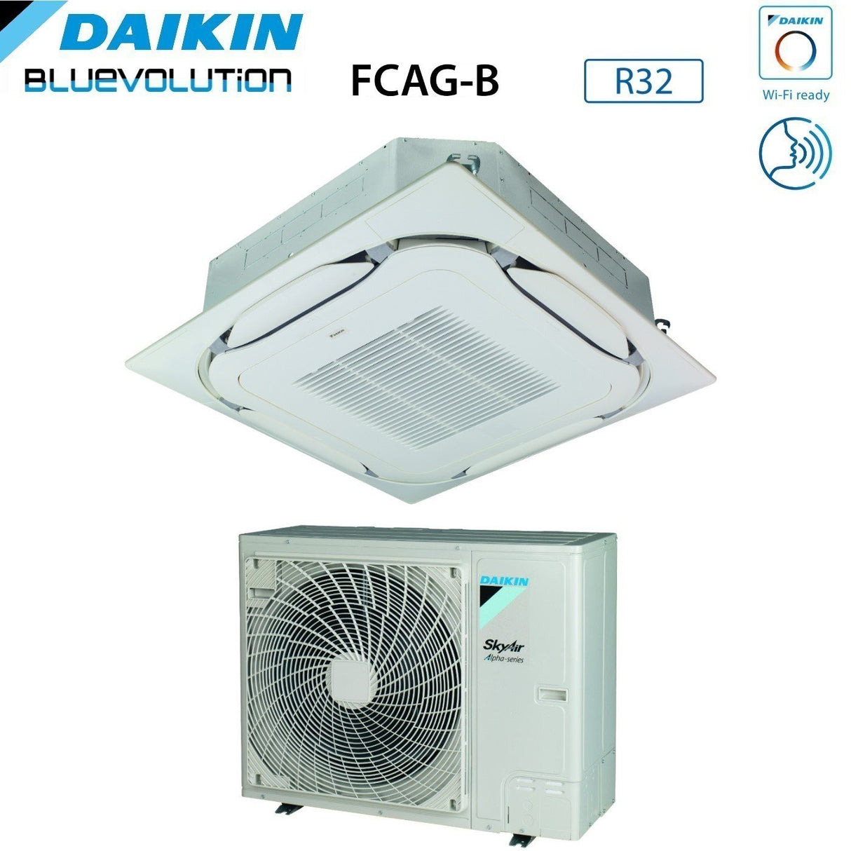 climatizzatore condizionatore daikin bluevolution inverter a cassetta round flow skyair alpha series 36000 btu fcag100b _ rzag100nv1 monofase r 32 wi fi optional con griglia standard