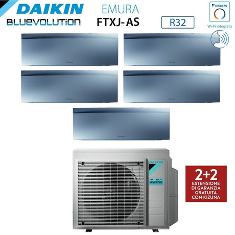 climatizzatore condizionatore daikin bluevolution penta split inverter serie emura silver iii 9_9_9_9_12 con 5mxm90n r 32 wi fi integrato 9000_9000_9000_9000_12000 colore argento garanzia italiana