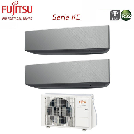 climatizzatore condizionatore fujitsu dual split inverter serie ke silver 7_12 con aoyg18kbta2 r 32 wi fi integrato 7000_12000 colore argento