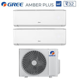 climatizzatore condizionatore gree dual split inverter serie amber plus 12_18 con gwhd 24 nk6oo r 32 wi fi integrato 12000_18000