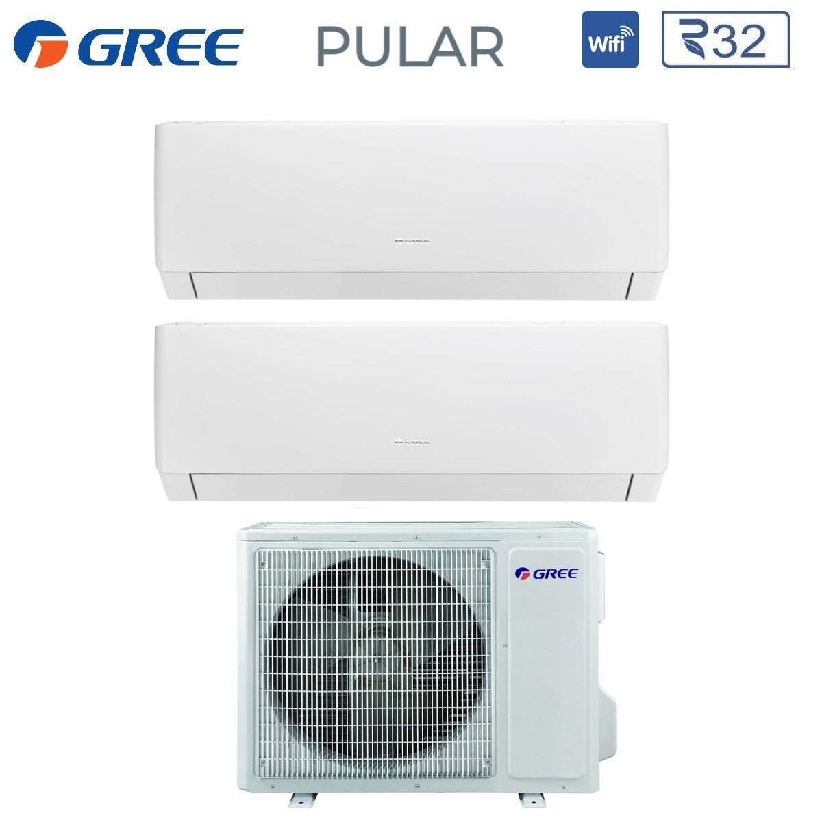 climatizzatore condizionatore gree dual split inverter serie pular 7_12 con gwhd 18 nk6oo r 32 wi fi integrato 7000_12000