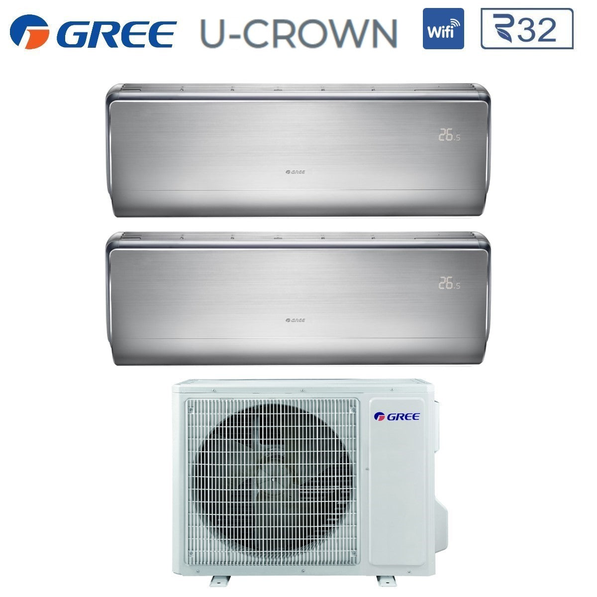 climatizzatore condizionatore gree dual split inverter serie u crown 9_12 con gwhd 14 nk6oo r 32 wi fi integrato 9000_12000
