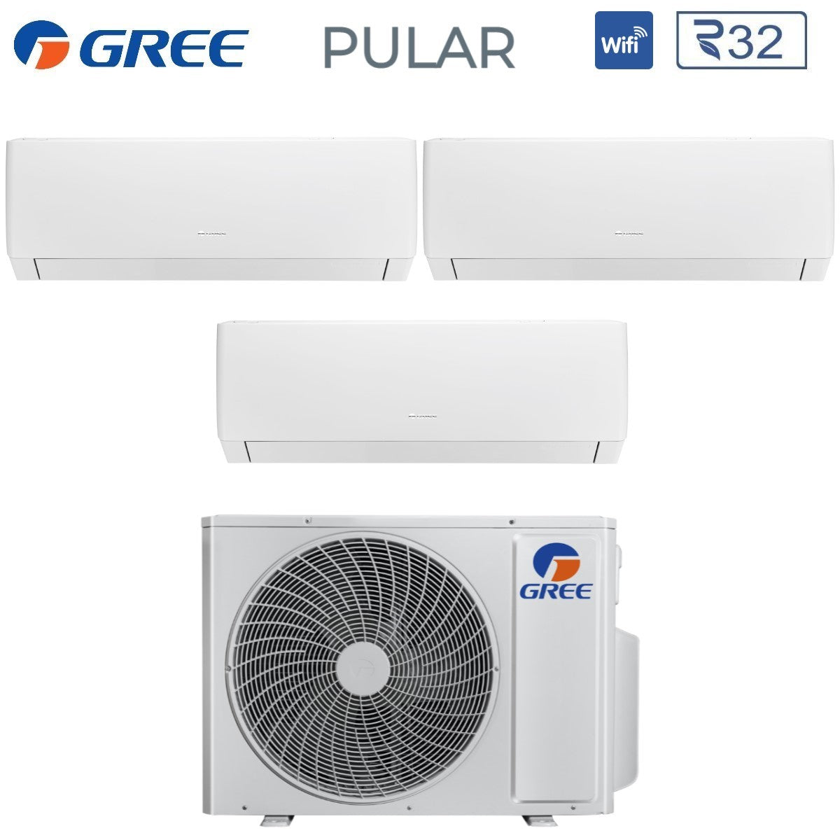 climatizzatore condizionatore gree trial split inverter serie pular 12_12_12 con gwhd 24 nk6no r 32 wi fi integrato 12000_12000_12000