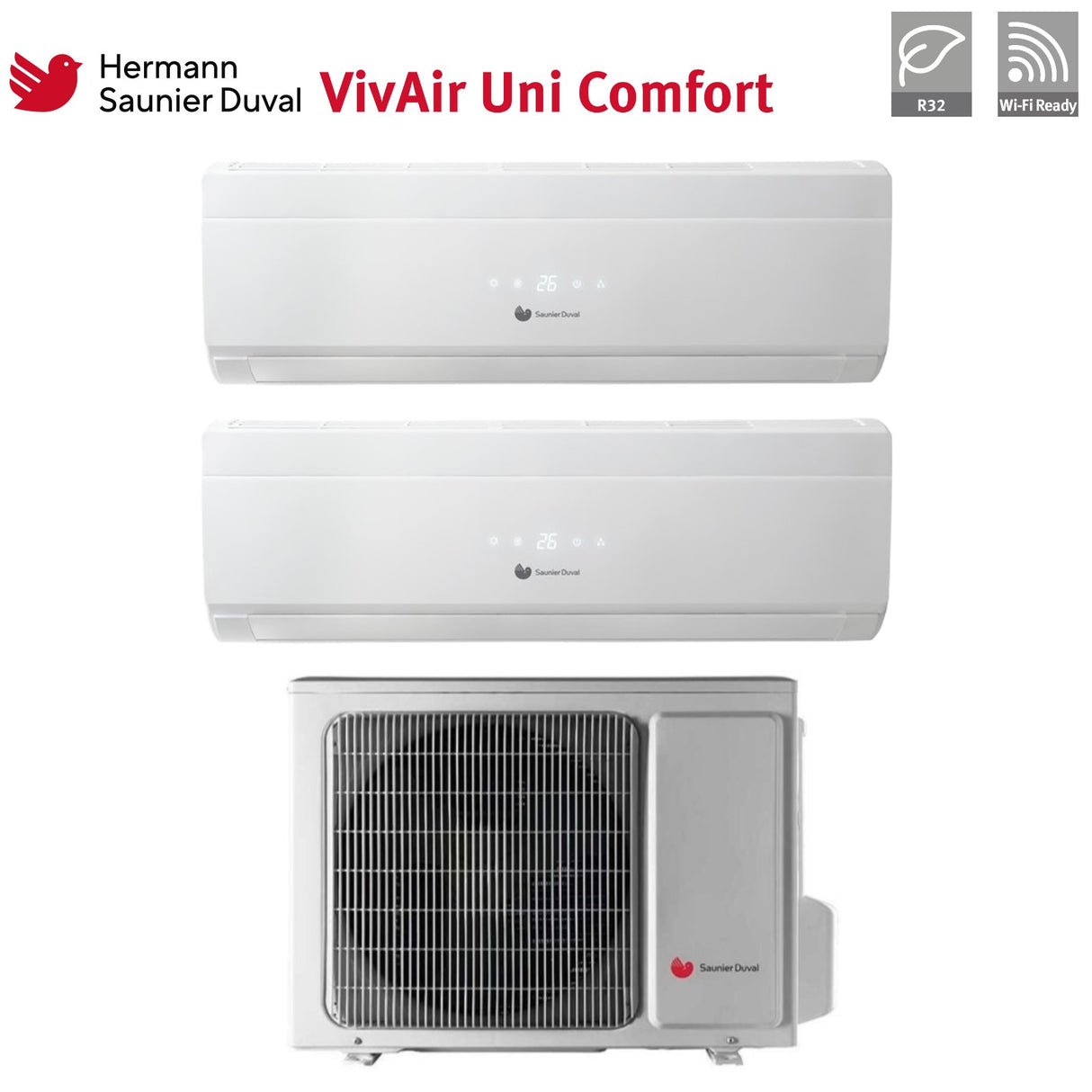 climatizzatore condizionatore hermann saunier duval dual split inverter serie uni comfort 12_18 con sdh19 070mc3no r 32 wi fi optional 12000_18000