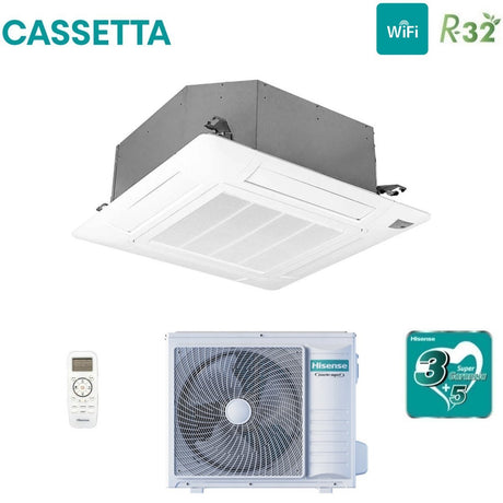 climatizzatore condizionatore hisense a cassetta 24000 btu auc71ur4rgb4+auw71u4rj7 r 32 wi fi optional con telecomando e pannello incluso   novita