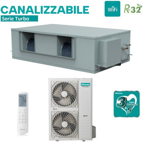 climatizzatore condizionatore hisense canalizzato canalizzabile hsp inverter 85000 btu aud250ux4rph8 trifase r 32 wi fi optional con comando a filo e telecomando di serie