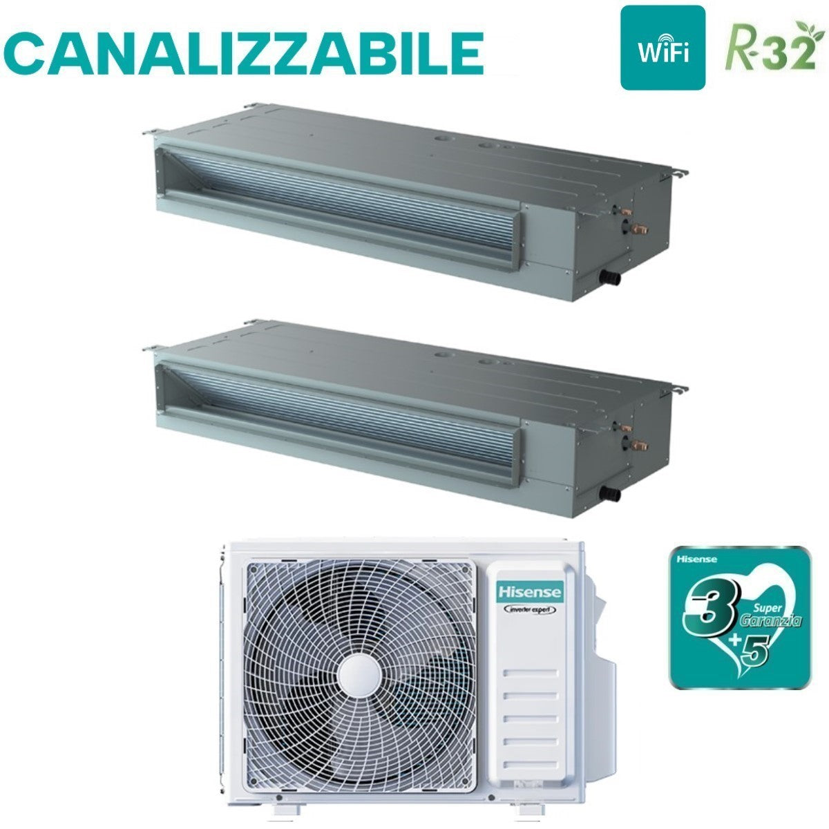 climatizzatore condizionatore hisense dual split canalizzabile 9_9 con 2amw42u4rra r 32 9000_9000 con telecomando di serie e cablato