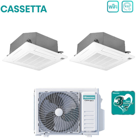 climatizzatore condizionatore hisense dual split inverter a cassetta 9+12 con 2amw52u4rxc r 32 wi fi optional 9000+12000 con telecomando e pannello incluso