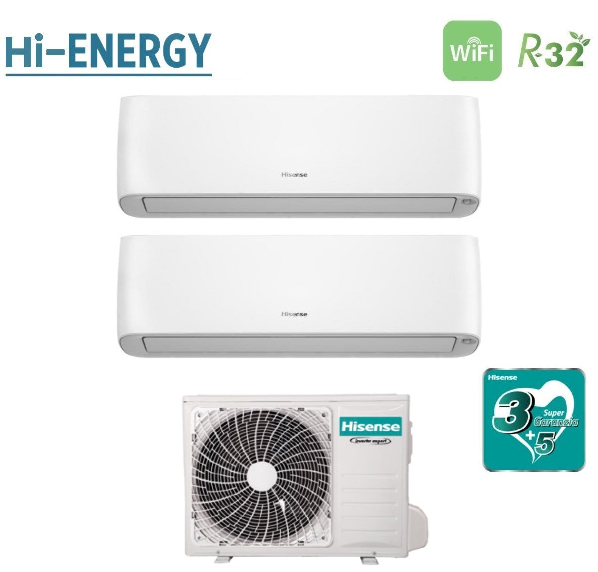 climatizzatore condizionatore hisense dual split inverter serie hi energy 12_12 con 2amw52u4rxc r 32 wi fi integrato 12000_12000 novita