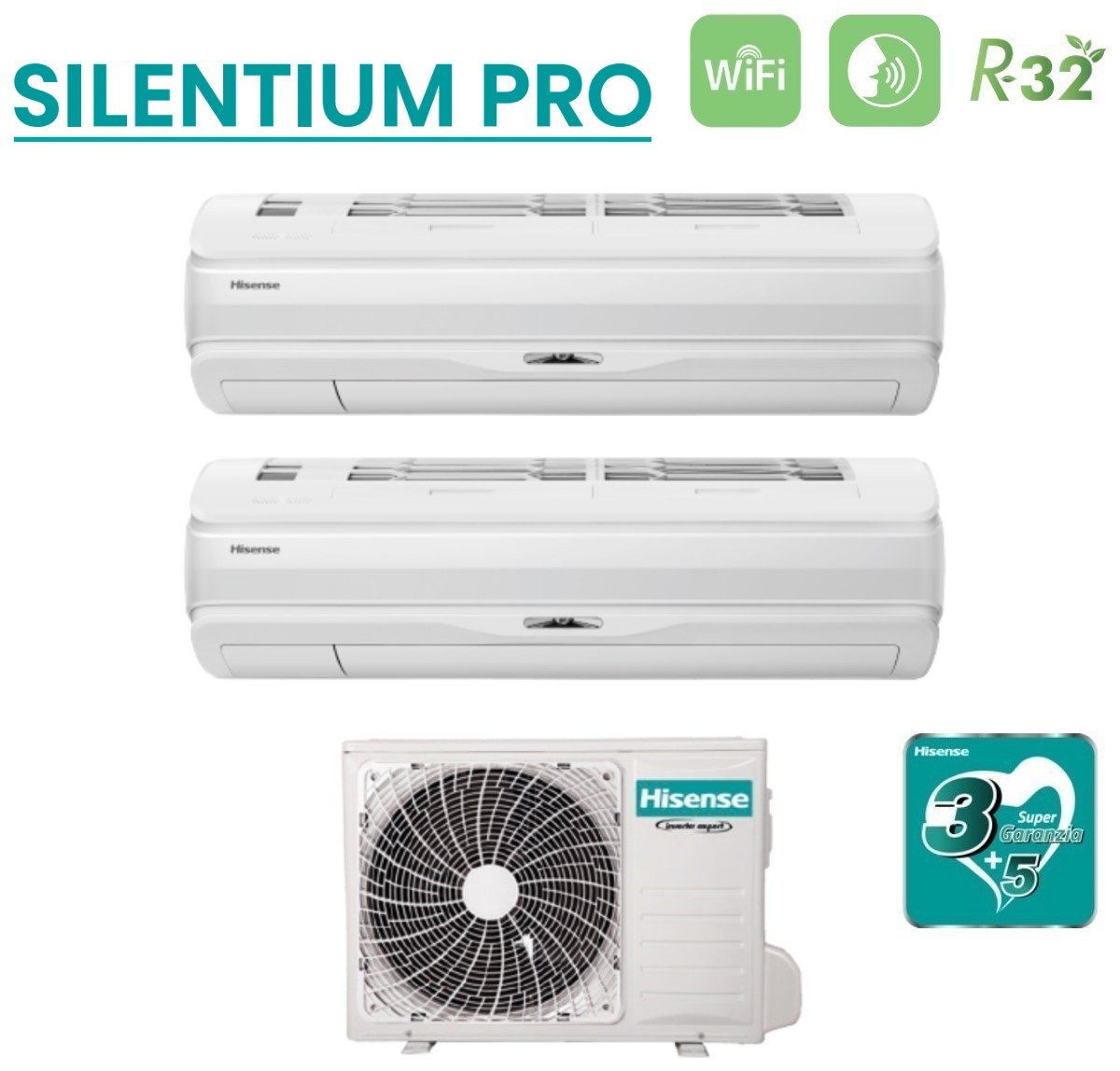 climatizzatore condizionatore hisense dual split inverter serie silentium pro 9_9 con 2am35u4rra r 32 wi fi integrato 9000_9000 novita 2020