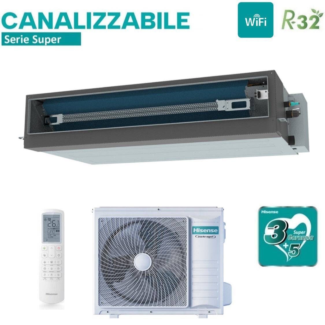 climatizzatore condizionatore hisense inverter canalizzato canalizzabile serie super 24000 btu aud71ux4rfm8 _ auw71u4rj7 r 32 wi fi optional classe a__ a_ con telecomando e comando cablato di serie
