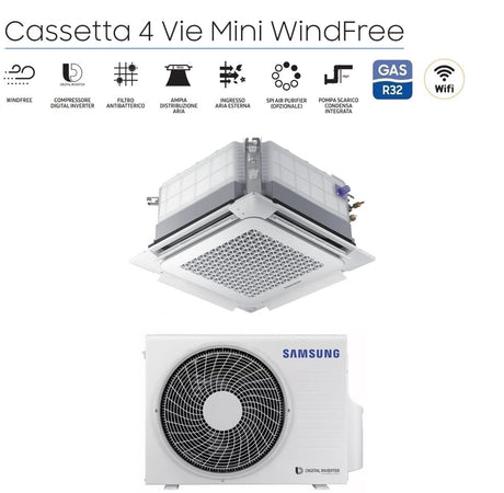 climatizzatore condizionatore inverter samsung cassetta 4 vie mini windfree 18000 btu r 32 ac052rnndkg con pannello e comando a filo novita