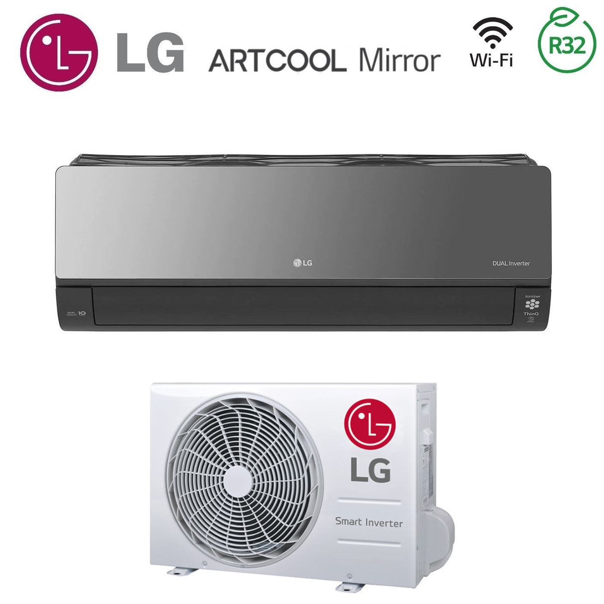 climatizzatore condizionatore lg inverter serie artcool mirror 12000 btu ac12bk r 32 wi fi integrato uv nano voice control classe a__ a_