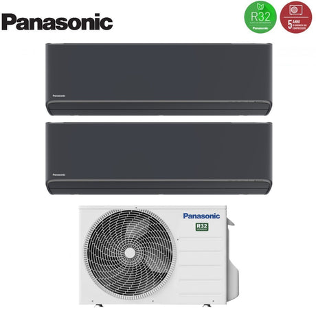 climatizzatore condizionatore panasonic dual split inverter serie etherea dark 9_12 con cu 2z50tbe r 32 wi fi integrato colore grigio grafite 9000_12000