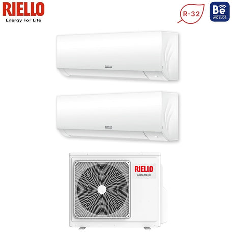 climatizzatore condizionatore riello inverter dual split aaria plus 12000_12000 btu r 32 con aaria multi 250 p 12_12 a__ a_ wi fi optional