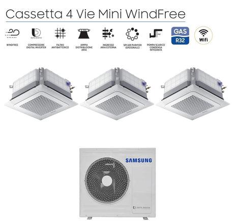 climatizzatore condizionatore samsung trial split inverter cassetta 4 vie mini windfree 18_18_18 con aj100txj5kg eu r 32 18000_18000_18000 wi fi optional con griglia inclusa