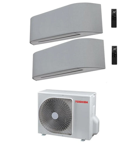 climatizzatore condizionatore toshiba dual split inverter serie haori 13000_13000 12000_12000 con ras 2m18u2avg e wi fi integrato grigio chiaro grigio scuro 13_13 12_12 novita