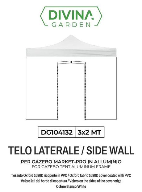 divina garden telo laterale per gazebo market pro 3x2 con porta avvolgibile richiudibile bianco ean 8056157808879