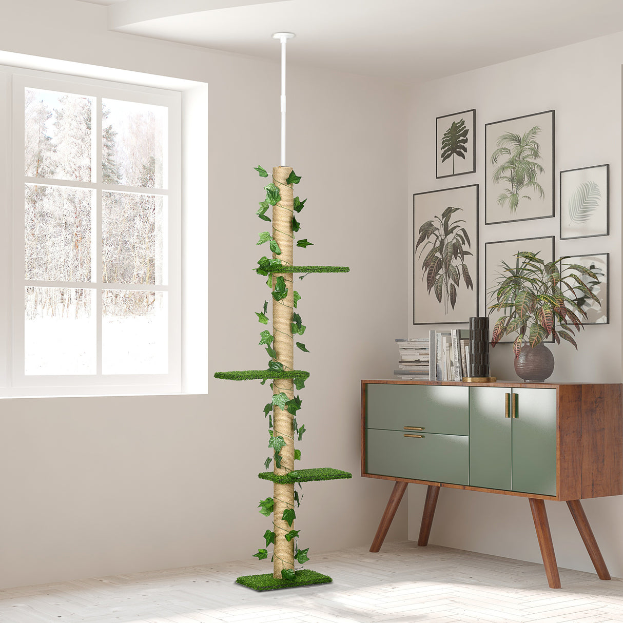easycomfort easycomfort albero tiragraffi per gatti a soffitto alto 202 242 cm regolabile con asta di tensione verde