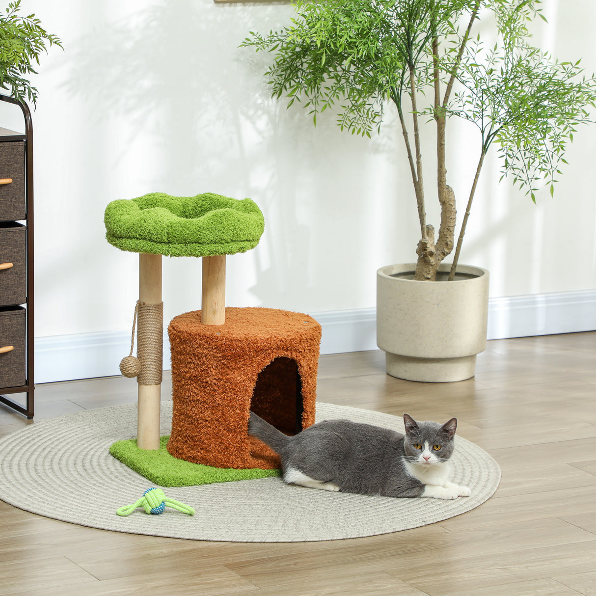 easycomfort easycomfort albero tiragraffi per gatti con casetta lettino e pallina giocattolo in legno e peluche 44x33x61 cm verde