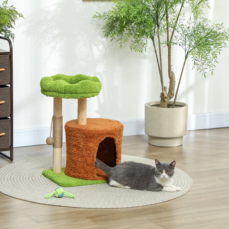 easycomfort easycomfort albero tiragraffi per gatti con casetta lettino e pallina giocattolo in legno e peluche 44x33x61 cm verde