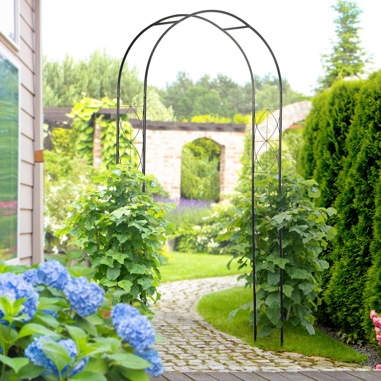 easycomfort easycomfort arco per rose e supporto per piante rampicanti in metallo 114x30x230cm nero