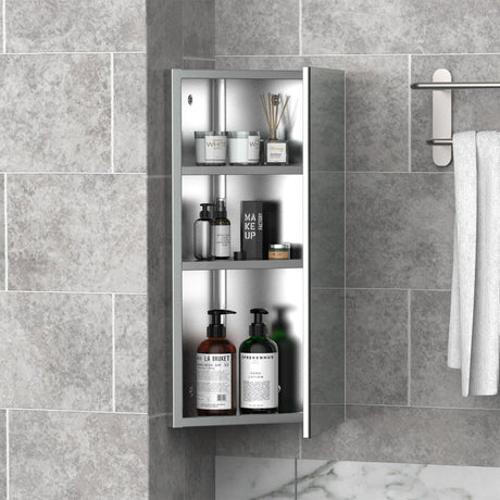 easycomfort easycomfort armadietto angolare bagno in acciaio anta a specchio chiusura magnetica 3 ripiani salvaspazio 60x30x18 4cm ean 8054111840651