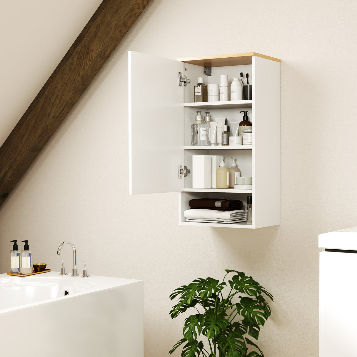 easycomfort easycomfort armadietto bagno a muro con mensole regolabili e ripiano aperto in legno e mdf 40x27x77 cm bianco