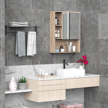 easycomfort easycomfort armadietto bagno a specchio con ripiani regolabile pensile bagno con porta salvaspazio montaggio a parete 60x15x76 cm rovere ean 8054111843157