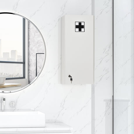 easycomfort easycomfort armadietto medicinali a muro con serratura 5 ripiani e mensole regolabili in legno e vetro bianco 30x20x70cm