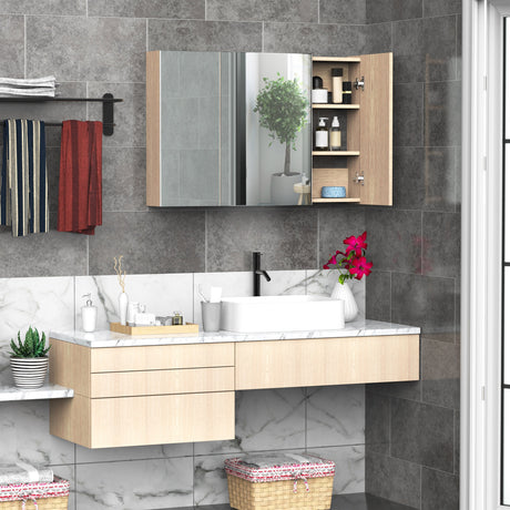 easycomfort easycomfort armadietto pensile da bagno a parete con specchio a 3 ante e ripiani regolabili in legno 90x60x13 5cm ean 8054144132402
