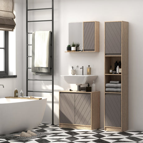 easycomfort easycomfort armadietto pensile per il bagno con mensola e 2 ripiani installazione a parete grigio e rovere 57 x 14 2 x 49 2cm ean 8054111842907