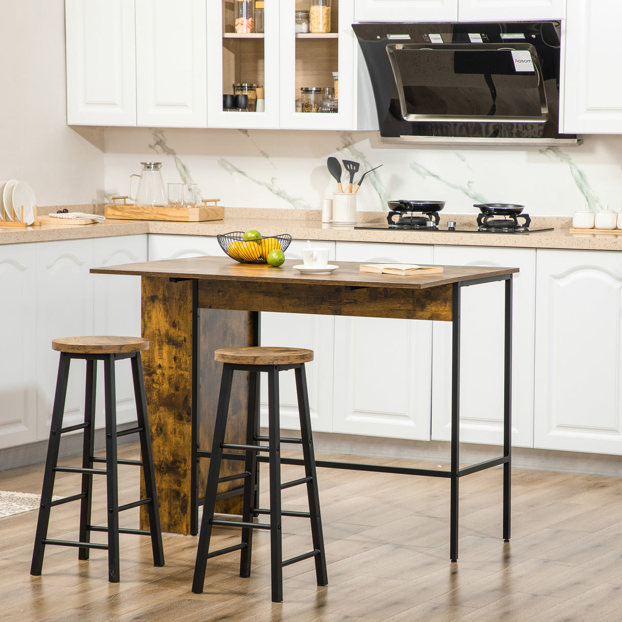 easycomfort easycomfort bancone bar pieghevole stile industriale con scaffale a 3 ripiani 120x76x91 4cm