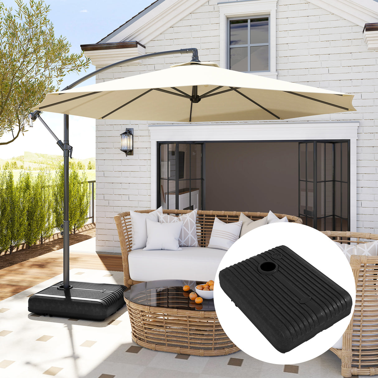 easycomfort easycomfort base ombrellone giardino riempibile con acqua e sabbia 70 90 kg ruote e maniglia in hdpe 80x60 cm nero