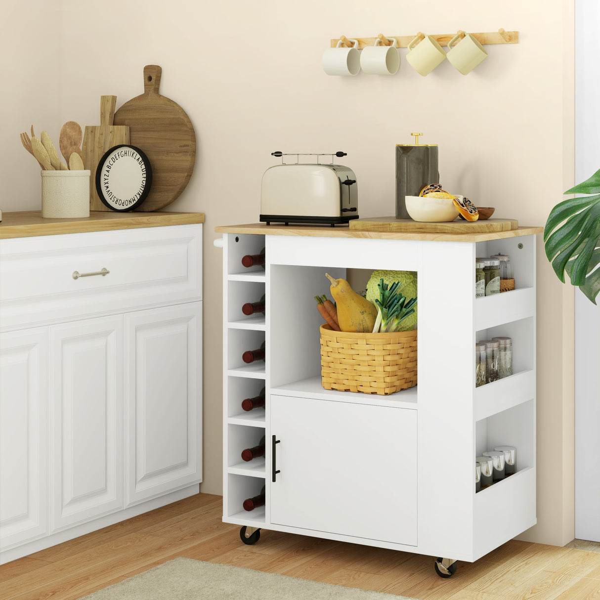 easycomfort easycomfort carrello da cucina con ruote ripiani armadietto e portabottiglie 83x40x83 cm rovere