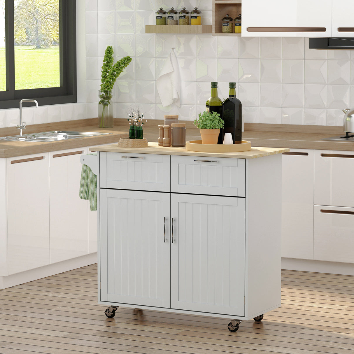 easycomfort easycomfort carrello da cucina multiuso in legno con 2 cassetti armadietto e 4 ruote 104x46x91cm grigio