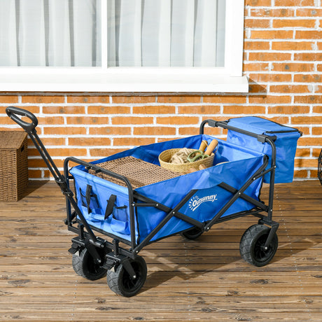 easycomfort easycomfort carrello da giardino 110l con maniglia telescopica e borsa termica da 15l in acciaio e tessuto blu