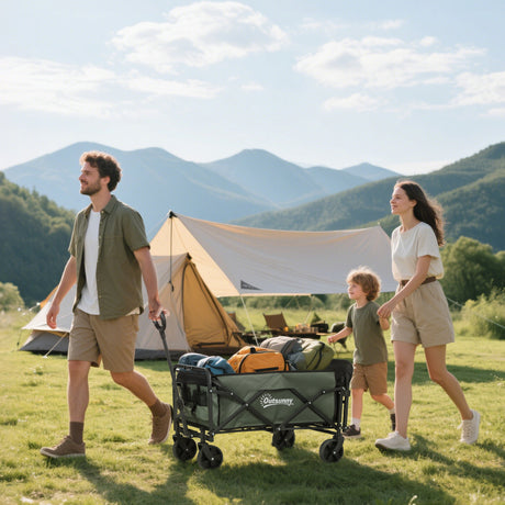 easycomfort easycomfort carrello da giardino da 72l pieghevole con pannello apribile in acciaio e poliestere 114x46x65 92 cm verde