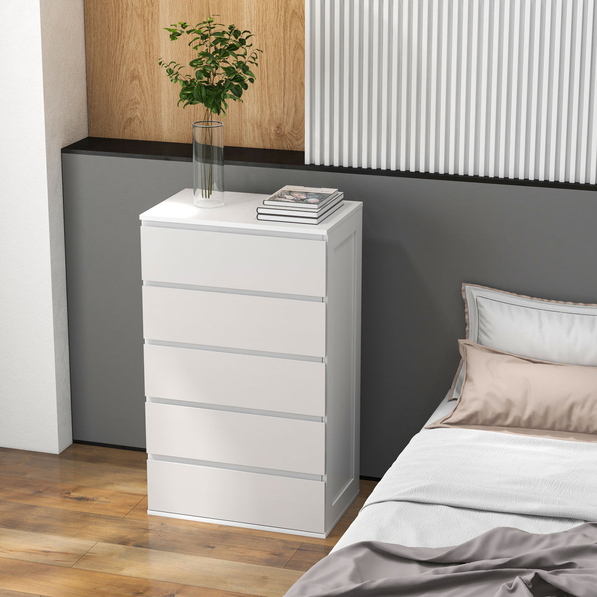 easycomfort easycomfort cassettiera 5 cassetti in legno con maniglie scanalate 60x38x100cm bianco