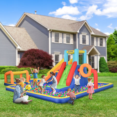 easycomfort easycomfort castello gonfiabile per bambini 3 8 anni con scivolo parete porta e canestro in tessuto oxford 590x460x220 cm