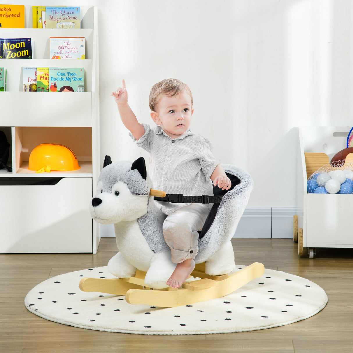 easycomfort easycomfort cavallo a dondolo a forma di cane husky per bambini da 18 36 mesi 60x33x50cm grigio