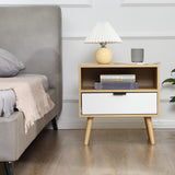easycomfort easycomfort comodino moderno con cassetto estraibile e ripiano aperto in legno 50x39 5x49 5 cm bianco e color legno