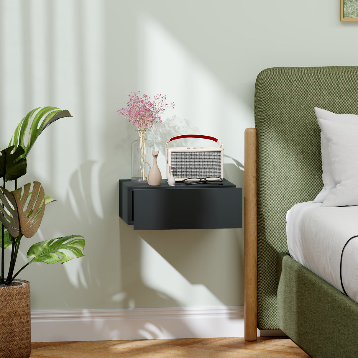 easycomfort easycomfort comodino sospeso moderno con cassetto in legno 40x30x15 cm nero