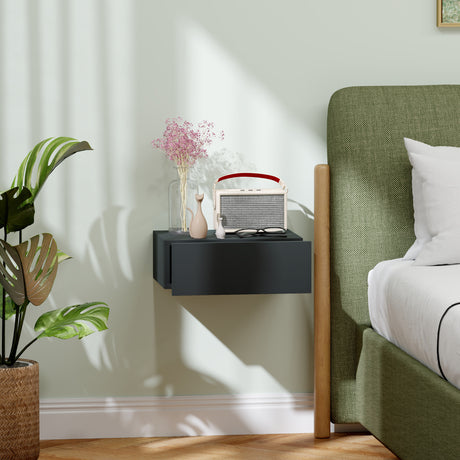 easycomfort easycomfort comodino sospeso moderno con cassetto in legno 40x30x15 cm nero