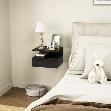 easycomfort easycomfort comodino sospeso per camera da letto con cassetto e ripiano aperto in legno 35x32x22 5 cm nero lucido