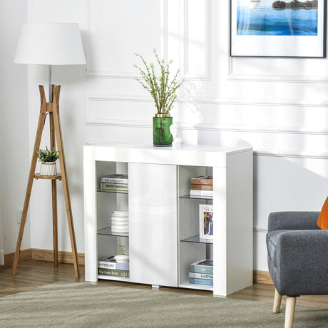 easycomfort easycomfort credenza moderna a anta con luci led e mensole in vetro mobile multiuso in legno con finitura lucida 97x35x83cm bianco